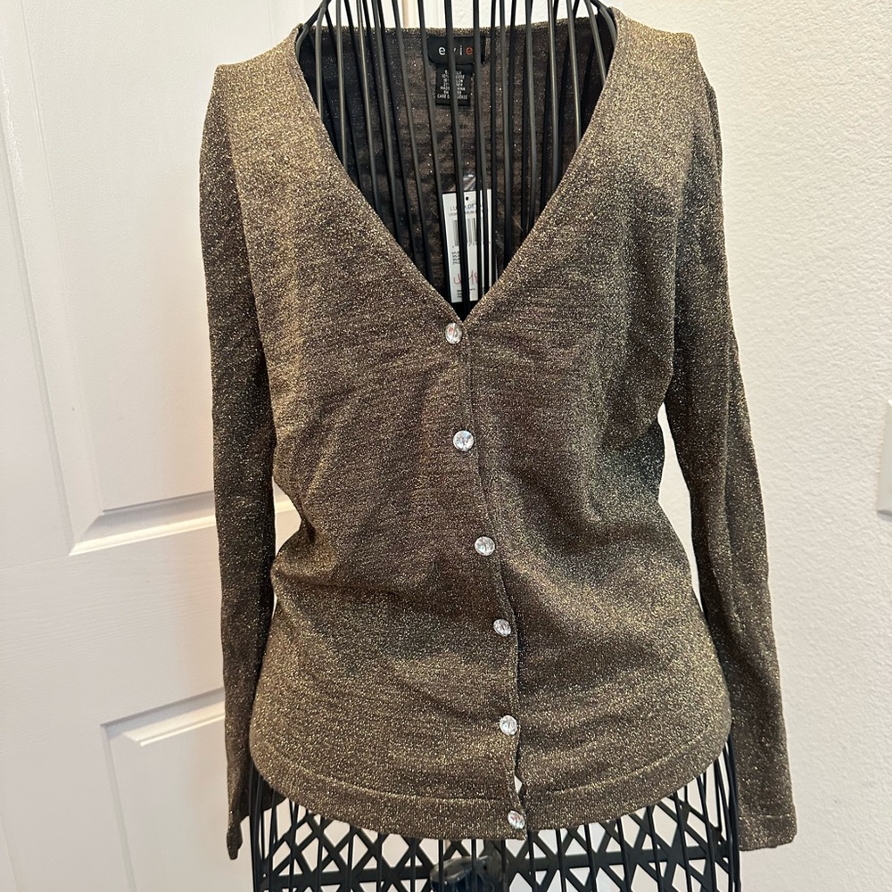 EVIE Gold Shimmer V-Neck Button-Up Sweater